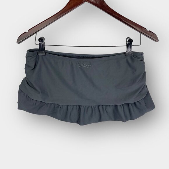 Skye Ruffle Fold‑Over Swim Skirt Charcoal Grey Size M Built‑In Brief - Picture 2 of 6